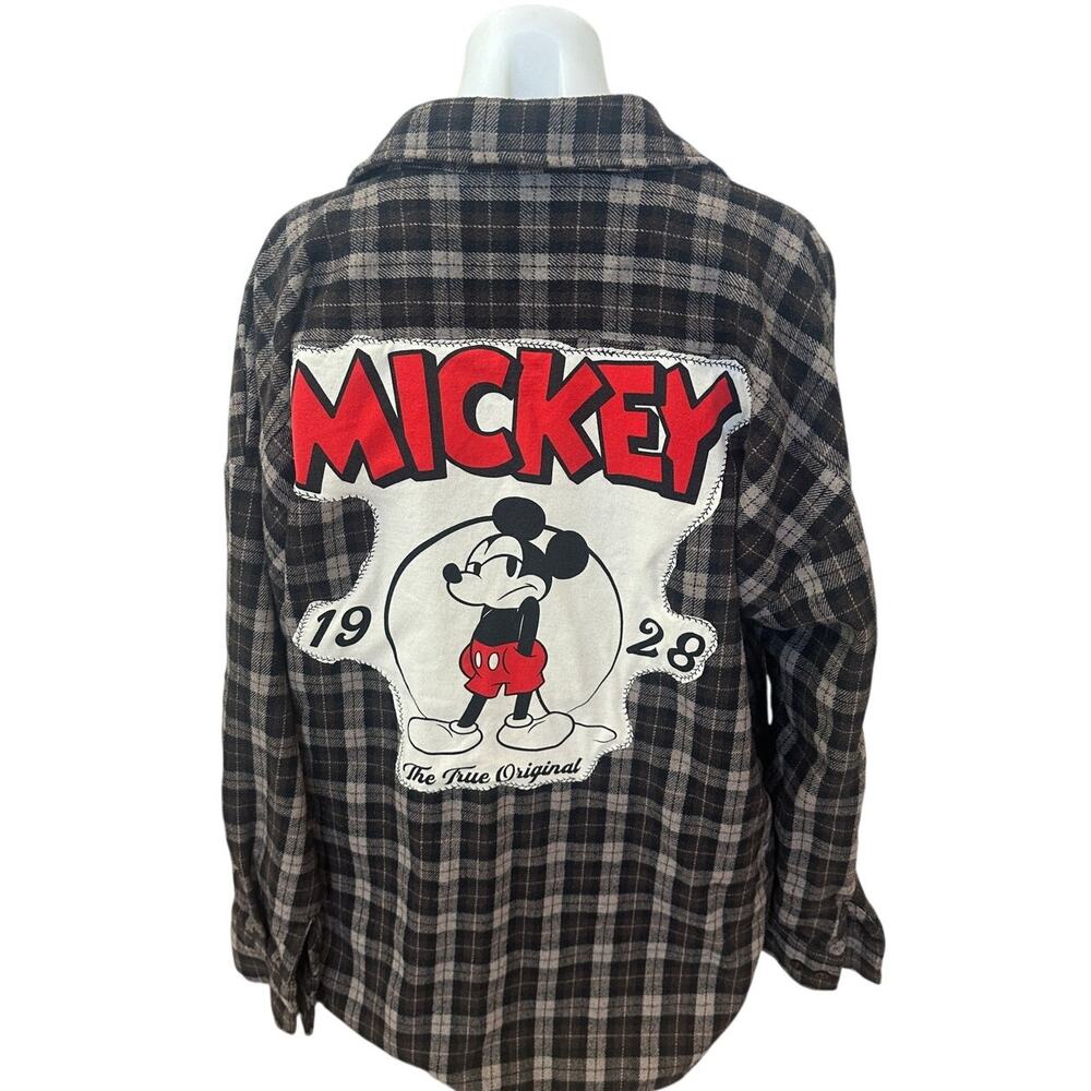 Mickey Mouse Flannel Plaid Shirt Shacket LARGE Oversize Unique Upcycled Disney
